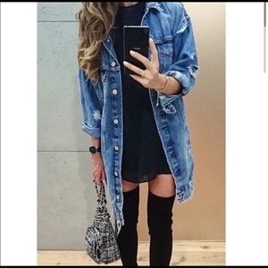 Zara Long Distressed Denim Jacket